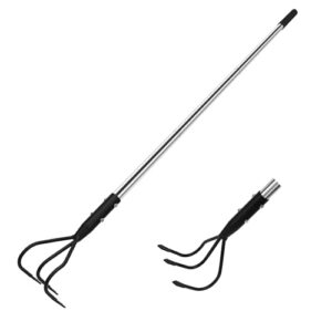 Kraftvoll und robuster Handgrubber aus Kohlenstoffstahl mit verstellbarer Länge für Gartenarbeit. Drei scharfe Zähne für eine leichte Bodenlockerung.