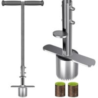 BeneLabel Zwiebelpflanzer, 80cm Blumenzwiebel Pflanzwerkzeug Langstiel Garten Rasen Werkzeug Tiefe 8cm Rasenstopfer Scharfe Verzahnung mit Auslöseautomatik für Zwiebeln und Blumen einpflanzen