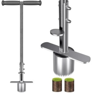 BeneLabel Zwiebelpflanzer, 80cm Blumenzwiebel Pflanzwerkzeug Langstiel Garten Rasen Werkzeug Tiefe 8cm Rasenstopfer Scharfe Verzahnung mit Auslöseautomatik für Zwiebeln und Blumen einpflanzen