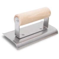 Beton Stahlkantenkelle mit gebogenen Enden und Holzgriff aus Edelstahl, ideal für Bau- oder Handwerksbranche.