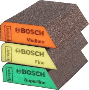 Bosch 3X EXPERT S470 Kombischleifschwamm für Farbe auf Holz und Weichholz, Ø 69 x 97 x 26 mm, Mittel/Fein/Superfein, professionelles Zubehör für Handschleifen