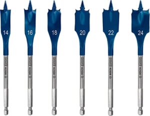 Bosch 6x EXPERT Self Cut Speed Flachfräsbohrer-Sets für Weichholz und Spanplatte mit Ø 14-24 mm, professionelle Bohrmaschine Zubehör