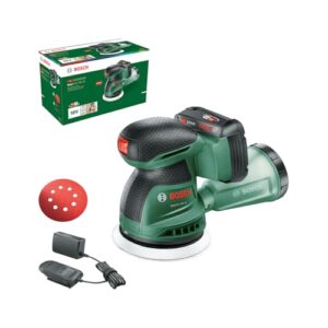 Bosch Akku-Exzenterschleifer EasyOrbit 18V-10 für Schleifen von Holzoberflächen und lasierte Oberflächen mit Akku 2.0Ah und Ladegerät
