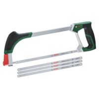 Bosch Bügelsäge 300mm mit 4 langlebigen Bi-Metall Sägeblättern für Metall, Holz, Kunststoff und mehr; Einfacher Wechselmechanismus; Softgrip