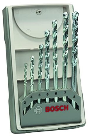 Professionelles 7-teiliges Mauerwerkbohrer-Set von Bosch, ideal für das Bohren in Stein mit Durchmessern von Ø 3 bis Ø 8 mm und Zylindrischem Schaft.