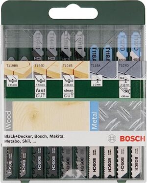 Bosch Home and Garden 10tlg. Stichsägeblatt Set - Hochwertiges Werkzeugset für verschiedene Anwendungen, geeignet für Weichholz, Spanplatten, Tischlerplatten, Faserplatten und mehr