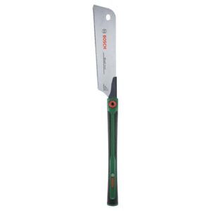Professionelle Japansäge von Bosch mit flexiblem SK5-Stahl-Sägeblatt und feinen Zähnen für schnelle und präzise Schnitte in Holz und Kunststoff.