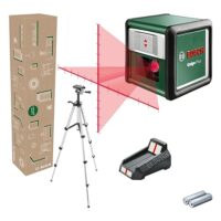 Bosch Kreuzlinienlaser Quigo Plus mit Stativ, perfekter Assistent für Heimwerken, präzise Laserlinie, einfaches Ausrichten in gleichen und variablen Abständen dank Markierungen auf der Laserlinie