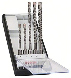 Professionelles Hammerbohrer-Set von Bosch mit fünf verschiedenen Bohrern für Mauerwerk und Beton, ideal für Heimwerken und Handwerk.