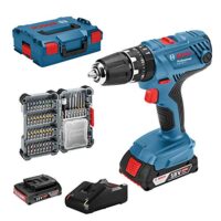 Bosch Professional 18V System Akku Schlagbohrschrauber GSB 18V-21 mit 2x 2.0Ah Akku und 40-teiligem Zubehörset in einer L-BOXX