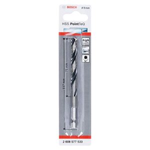 Bosch Professional 1x PointTeQ Sechskantbohrer für Metall, Ø: 8 mm, Arbeitslänge: 75 mm, Gesamtlänge: 117 mm, ¼'-Sechskantschaft, Zubehör für Schlagschrauber und Bohrschrauber