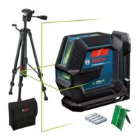 Bosch Professional Linienlaser GLL 2-15 G - grüner Laser, Innenbereich, Halterung LB 10, Stativ BT 150, bis 15 m sichtbarer Arbeitsbereich, 4x AA-Batterie, in Kartonschachtel