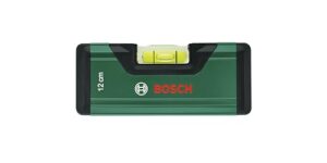 Bosch Wasserwaage 12cm mit fluoreszierendem Ausrichtungssystem für präzise horizontale Messungen, Aluminiumgehäuse und Softgrip-Stoßfänger