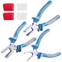 Glaslaufzangen-Set für Buntglasschneider mit 3 Teilen: Glaslaufzange, Glasbrechzange und Grozer-Zange. Gummispitzen schützen vor Kratzern.