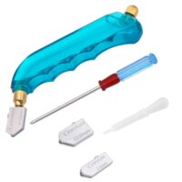 Glasschneider Set von CESFONJER, Hartmetall-gebeiztes Schneidwerkzeug für Glas, Pistolengriff, 3 Ersatzköpfe aus Edelstahl für Glas 2-6 mm, 6-12 mm, 12-20 mm