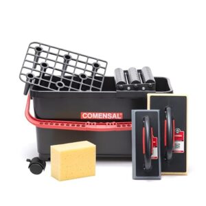Das perfekte Fliesenwaschset für Profis und Anfänge - 9-teiliges Set mit Eimer, Rollenaufsatz, Gitter, Epoxi Fugenbrett, Hydroschwamm und Schwamm