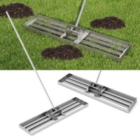 Rasen Nivellierrechen Metall, ergonomischer Griff, Nivellierung von Sand Boden, Rechen Flächenebner für Garten Hinterhof Golfplatz Silber