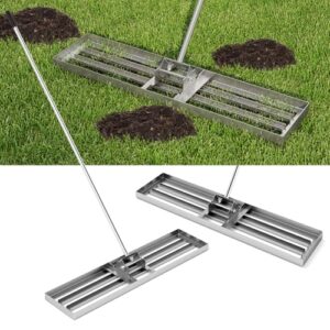 Rasen Nivellierrechen Metall, ergonomischer Griff, Nivellierung von Sand Boden, Rechen Flächenebner für Garten Hinterhof Golfplatz Silber