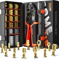 Crimpwerkzeug für Kabelverbindung, 12 Arten Flachsteckhülsen Set, automatischer Ratschenmechanismus und einstellbare Arretierung, Material Kupfer, tragbares Kit mit Aufbewahrungsbox.