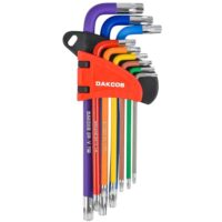 Torx Schlüssel Set mit 9 verschiedenen Größen von T10 bis T50, hochwertige Chrom-Vanadium-Stahl-Konstruktion und Stirnlochbohrung für TX-Schrauben.