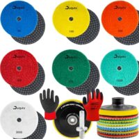 Hochwertiges Diamant-Schleifscheiben-Set zum Schleifen und Polieren von Feinsteinzeug, Keramik, Naturstein usw. mit Wollpad und Schutzhandschuhen