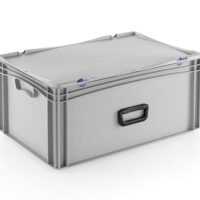 Robuster Eurobehälter mit Tragegriff und Scharnierdeckel, stapelbarer Kunststoffkoffer für Lager und Transport, Aufbewahrungsbox für Werkzeuge, Logistik und Industrie