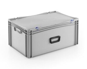 Robuster Eurobehälter mit Tragegriff und Scharnierdeckel, stapelbarer Kunststoffkoffer für Lager und Transport, Aufbewahrungsbox für Werkzeuge, Logistik und Industrie