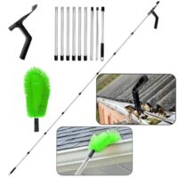 Dachrinnenreinigungswerkzeug mit teleskopischer Stange und Dachrinnenbürste und Reinigungslöffel für effiziente Reinigung von Dachrinnen, Blättern und Schmutz