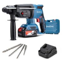 Akku Bohrhammer 18V, Schlagenergie 2.7 J, mit 4 Stück SDS-plus, Bohren bis 28 mm, Bürstenloser Bohrhammer Motor, Anti-Vibrationsgriff, inkl. 4Ah Akkus und 2A Ladegerät im Handwerkerkoffer