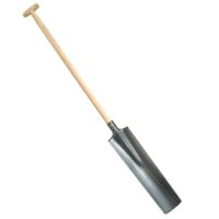 Drainagespaten mit 100cm Holzstiel und T-Griff, ideal für Drainage- und Pflanzarbeiten im Garten oder auf der Baustelle