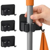 Besenhalterung Wand selbstklebend - 4 Stück Besenhalter, Gerätehalter aus Edelstahl ohne Bohren für Küche, Bad, Balkon und Garten in Schwarz