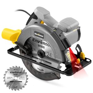 Leistungsstarker Motor und präzises Schneiden. ENVENTOR Kreissäge mit Laserführung, ideal für Holzschnitte.