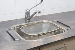 Edelstahl Abtropfsieb für Spüle mit Griffen, ausziehbar, 33x23,5x10cm groß, ideal für täglichen Gebrauch im Haushalt oder in der Küche, hochwertiges Edelstahl