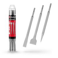 Original Einhell 3-tlg. SDS Plus Meißel-Set, ideal für Abbruch- und Renovierungsarbeiten, Spitzmeißel, Flachmeißel und Spatmeißel aus langlebigem 40Cr Stahl