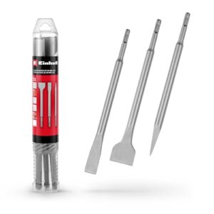 Original Einhell 3-tlg. SDS Plus Meißel-Set, ideal für Abbruch- und Renovierungsarbeiten, Spitzmeißel, Flachmeißel und Spatmeißel aus langlebigem 40Cr Stahl