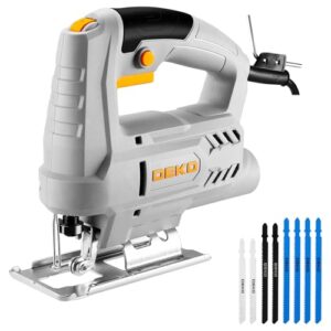 Elektrostichsäge 400 W, DEKOPRO Stichsäge mit 6-Gang-Variablengeschwindigkeit, Schrägabschnitt-Funktion, Jigsaw für Holz, Metall und Kunststoff