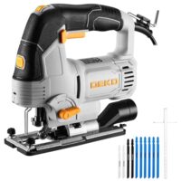 Elektro-Stichsägen 800W: DEKOPRO Stichsäge Holz Cutter Maschine mit LED-Beleuchtung und Laservermessfunktion -800–3000 SPM, ±45° Schrägausschnitt, 10 Stk. Sägeblätter für Holz/Metall/Kunststoff