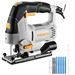 Elektro-Stichsägen 800W: DEKOPRO Stichsäge Holz Cutter Maschine mit LED-Beleuchtung und Laservermessfunktion -800–3000 SPM, ±45° Schrägausschnitt, 10 Stk. Sägeblätter für Holz/Metall/Kunststoff
