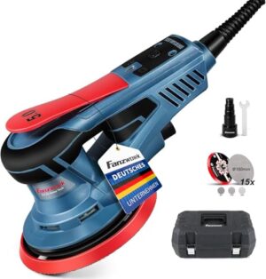 Bürstenloser Exzenterschleifer EZ150A mit Tragkoffer und 7-stufiger Drehzahlregelung für präzises Schleifen von Metall, Holz und anderen Materialien