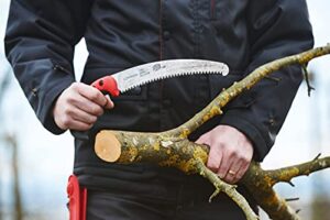 Hochwertige gebogene Säge FELCO 640 für effizienten Baumschnitt mit ergonomischem Griff und Etui.