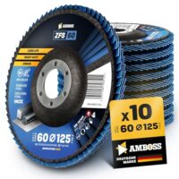 10x Fächerscheibe Ø125mm K60 für Stahl/Edelstahl - Polieren Entroster Kehlnaht schleifen - Werkzeuge Lamellenschleifscheibe blau Winkelschleifer Profi Zirkon Schleifmop