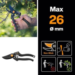 Bypass Gartenschere, Antihaftbeschichtet, Hochwertige Stahl-Klingen, 22,5 cm, Schwarz/Orange