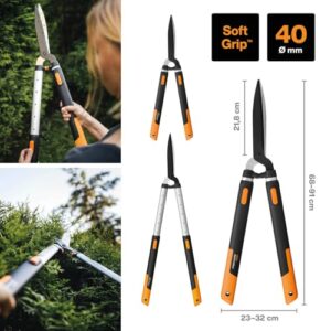 Fiskars SmartFit Teleskop-Heckenschere, Antihaftbeschichtet, Hochwertige Stahl-Klingen, Länge: 68 bis 93 cm, Schwarz/Orange, HS86