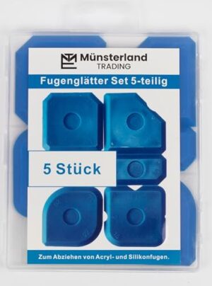 Fugenglätter Set 5 tlg. blau in praktischer Aufbewahrungsbox - Silikon Abzieher für Fugenabziehen und Profi-Fugenarbeiten
