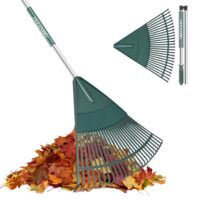 Gartengraben für Rasen und Laub, Gartenrechen mit Faltbarer Griff, 167 cm lang, 26 starke Zinken, Kunststoffkopf, umweltfreundlich und sicher