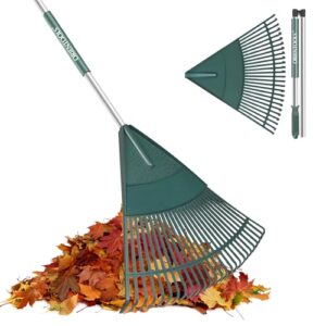 Gartengraben für Rasen und Laub, Gartenrechen mit Faltbarer Griff, 167 cm lang, 26 starke Zinken, Kunststoffkopf, umweltfreundlich und sicher