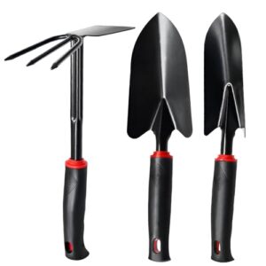 Professionelles Gartengeräte Set aus Edelstahl mit rutschfestem Griff, 3-teiliges Set für Bepflanzen, Ausgraben und Hacken