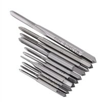 Ein umfassendes Gewindeschneider-Set mit 10 verschiedenen Gewindebohrern in verschiedenen Dimensionen von M1 bis M3.5 aus Edelstahl, ideal für verschiedene Anwendungen wie das Tappen von Filzen oder die Verwendung in Krananlagen.