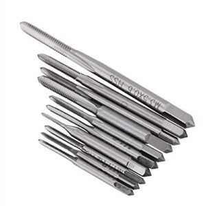Ein umfassendes Gewindeschneider-Set mit 10 verschiedenen Gewindebohrern in verschiedenen Dimensionen von M1 bis M3.5 aus Edelstahl, ideal für verschiedene Anwendungen wie das Tappen von Filzen oder die Verwendung in Krananlagen.