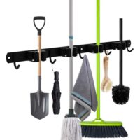 Edelstahl Besenhalterung Wand mit 4 Haltern und 5 Haken, Selbstklebend ohne Bohren, ideal für Badezimmer, Küchen und Hauswirtschaftsräume